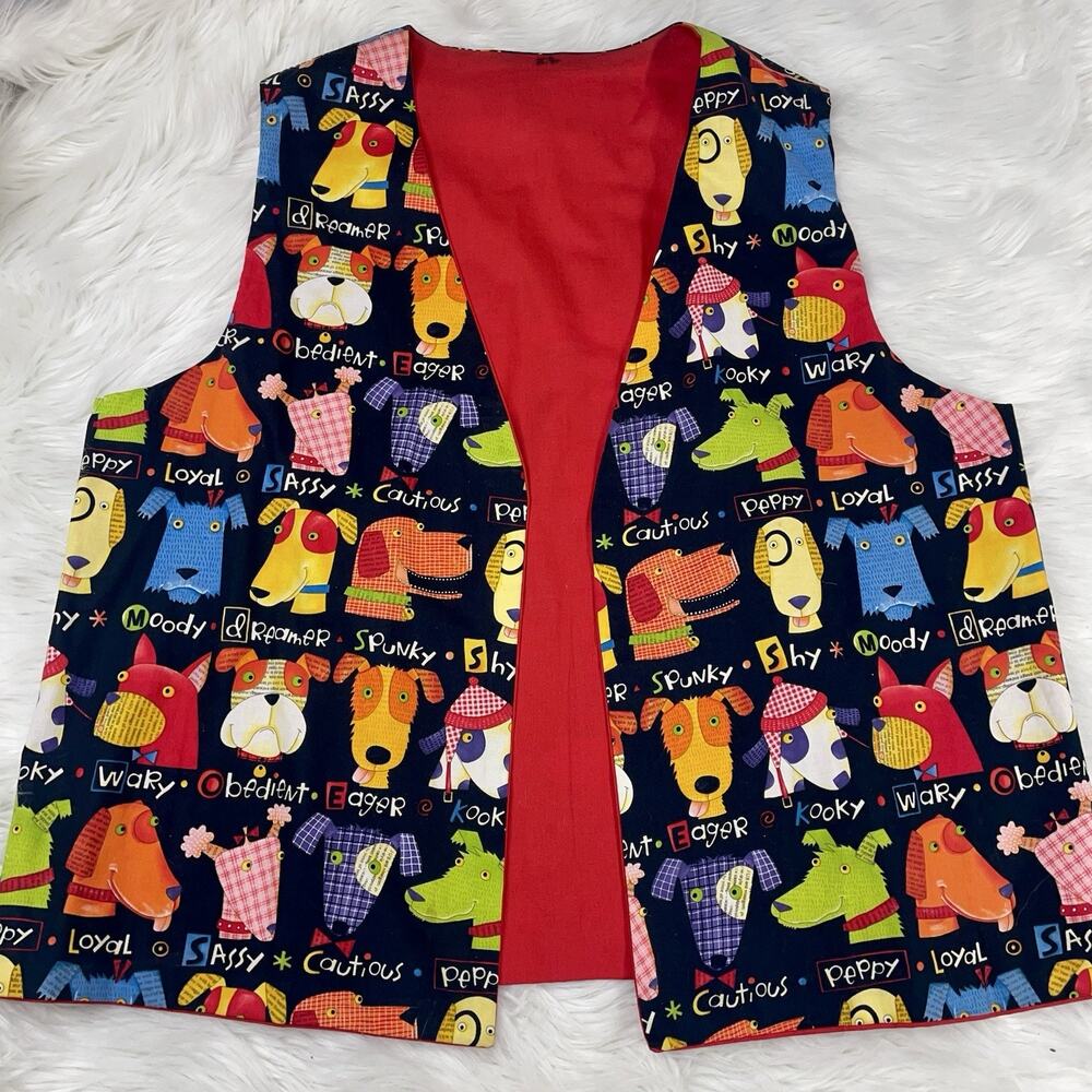 Handmade Dog Print Novelty Vest Men’s XL Fun Art Whimsical Conversation Starter